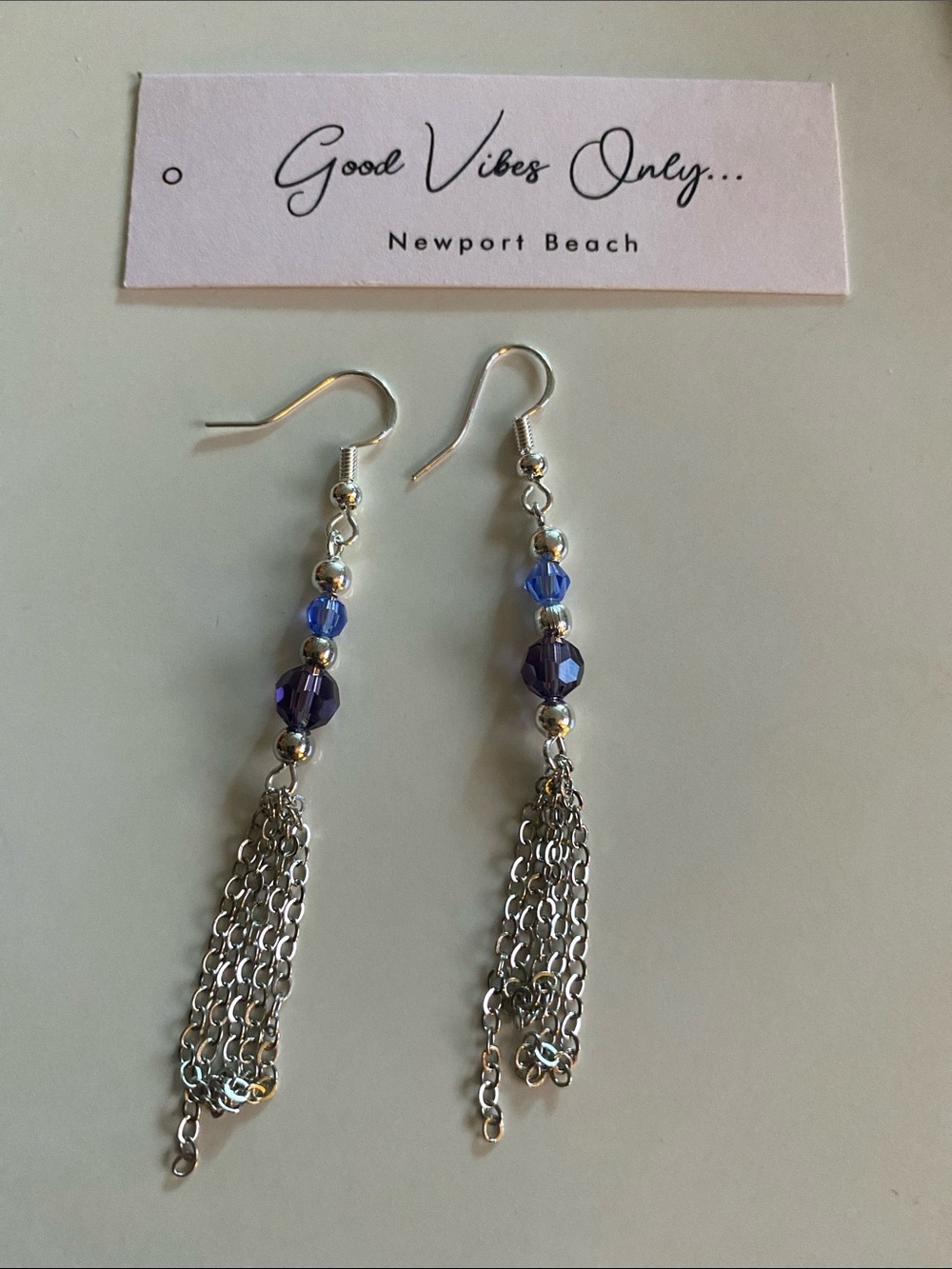 Good Vibes 😎 Only Purple & Blue Bead Chain Tassel Earrings